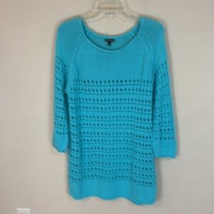 Hannah Turquoise Open Weave Knit Sweater Size Large